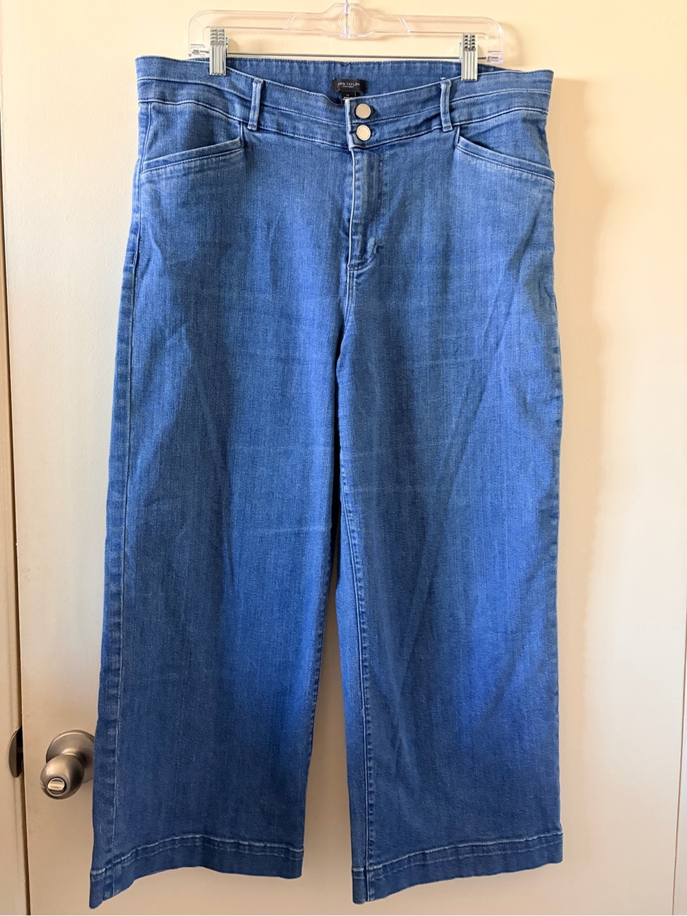 Ann Taylor Factory Classic Wide-Leg High-Rise Jeans in Blue Denim